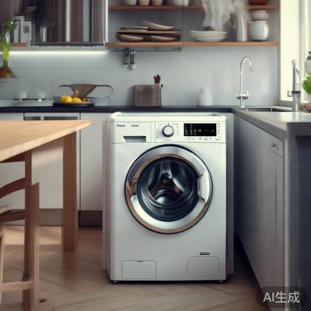 小巧洗衣机,厨房空间佳