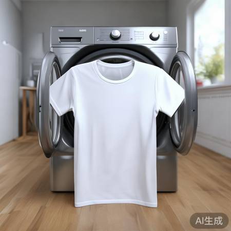 T恤平铺洗衣机,四周有隙,深度