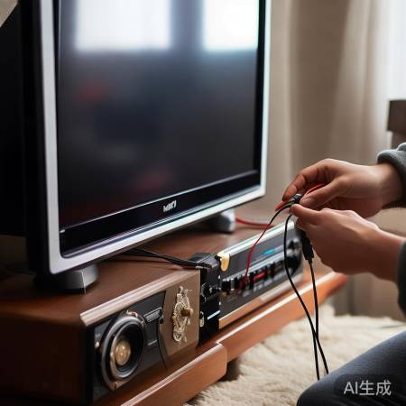 RCA线连接电视与音响,调整音