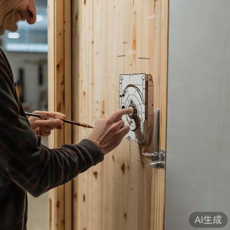 门框标记螺丝孔，确保指纹锁稳固