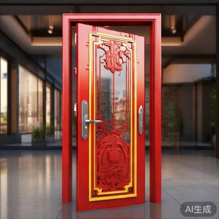 红黄新中式防盗门,安全可靠首选