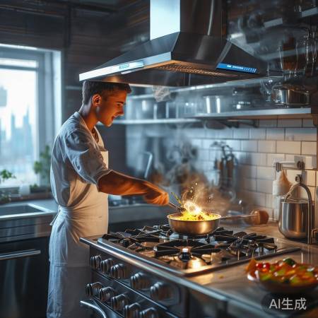 油烟机提前启动，厨房清洁无忧。